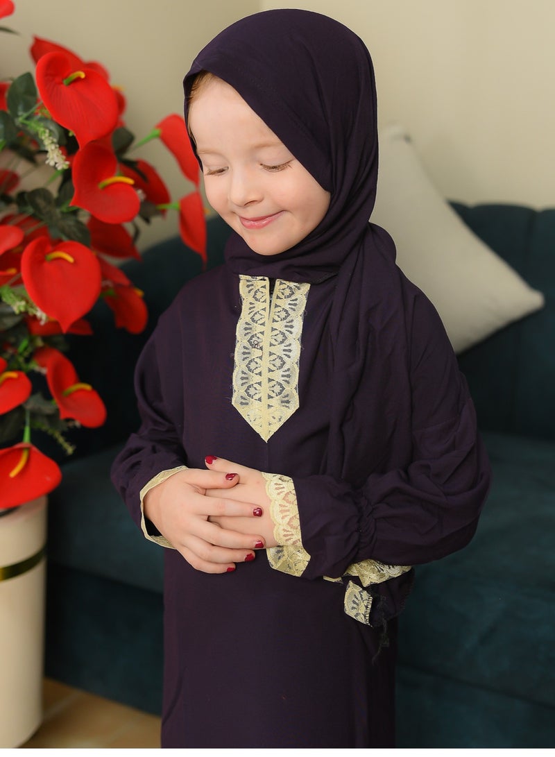 لينا فاشون طقم الصلاة للبنات ثلاث قطع - شرشف صلاة اطفال قطن وسجادة صلاة حرير وبطاقة اذكار - Image 5