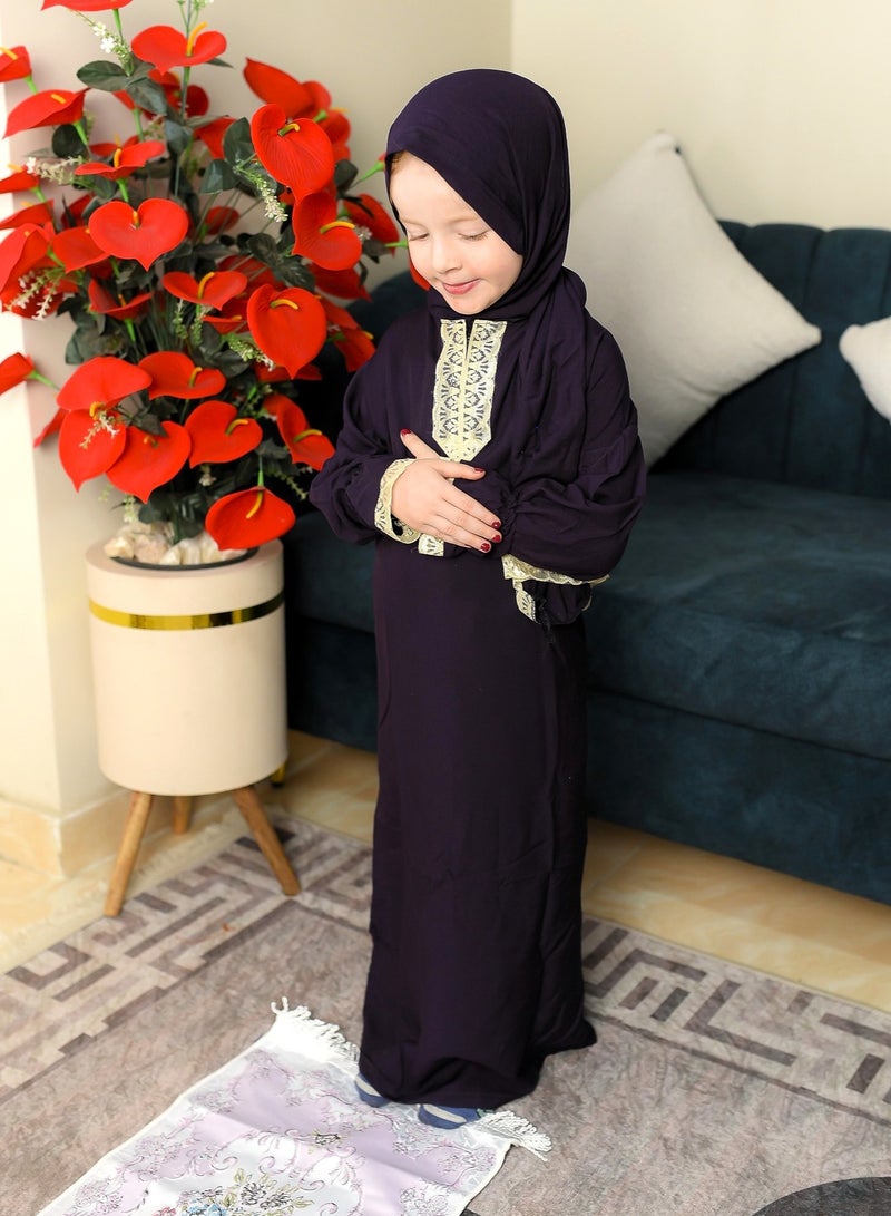 لينا فاشون طقم الصلاة للبنات ثلاث قطع - شرشف صلاة اطفال قطن وسجادة صلاة حرير وبطاقة اذكار - Image 1