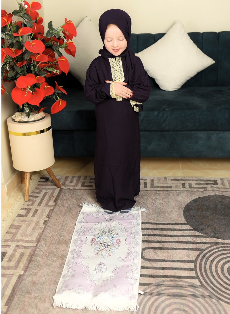لينا فاشون طقم الصلاة للبنات ثلاث قطع - شرشف صلاة اطفال قطن وسجادة صلاة حرير وبطاقة اذكار - Image 4