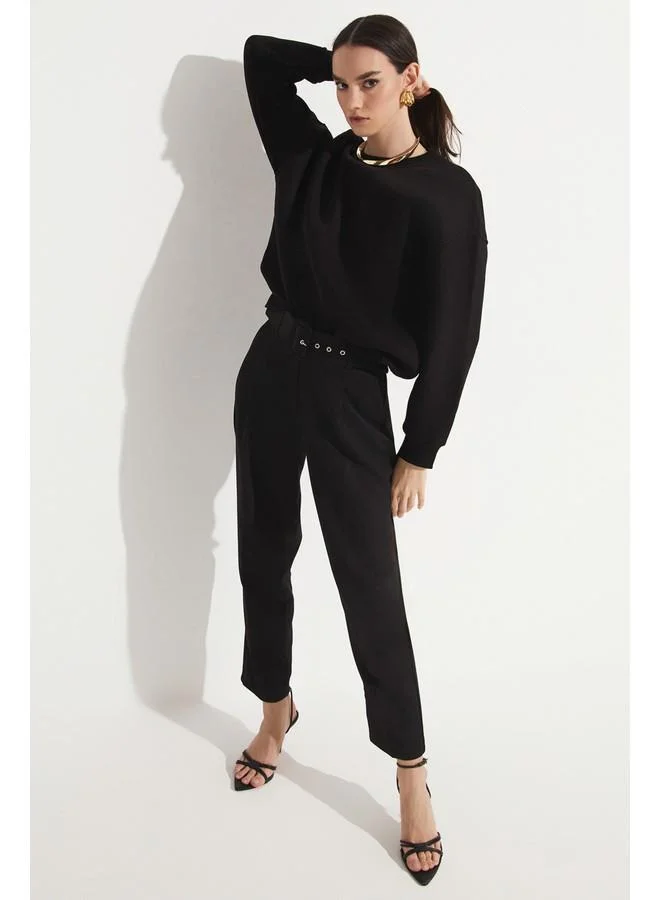 جون June Women Cotton Blend Regular Fit Crew Neck Basic Knitted Sweatshirt Black