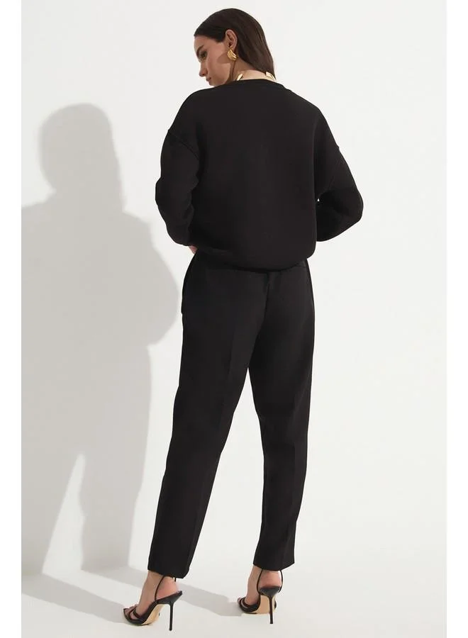 جون June Women Cotton Blend Regular Fit Crew Neck Basic Knitted Sweatshirt Black
