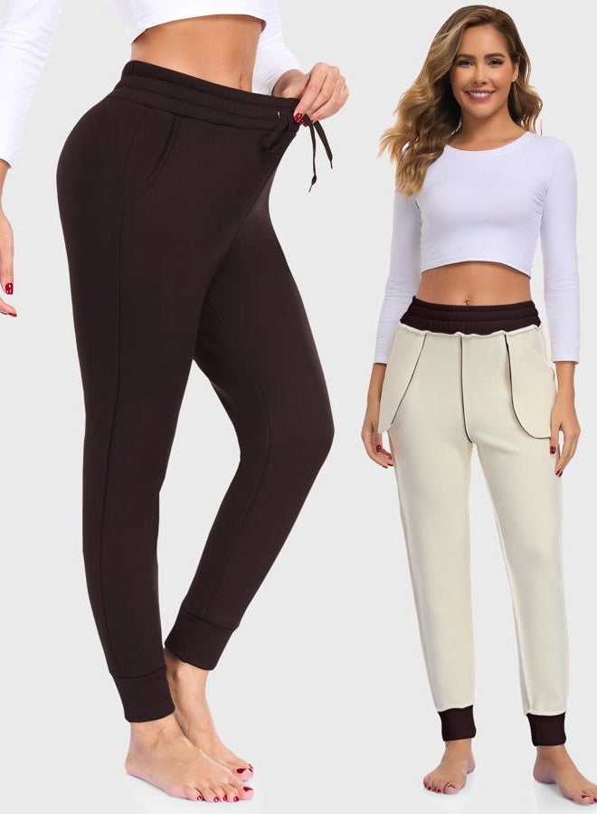 FULLSOFT Thick Fleece Lined Sweatpants for Women-Thermal Warm Athletic Joggers with Pockets Lounge Pants for Running Winter, Brown, XL - Image 4