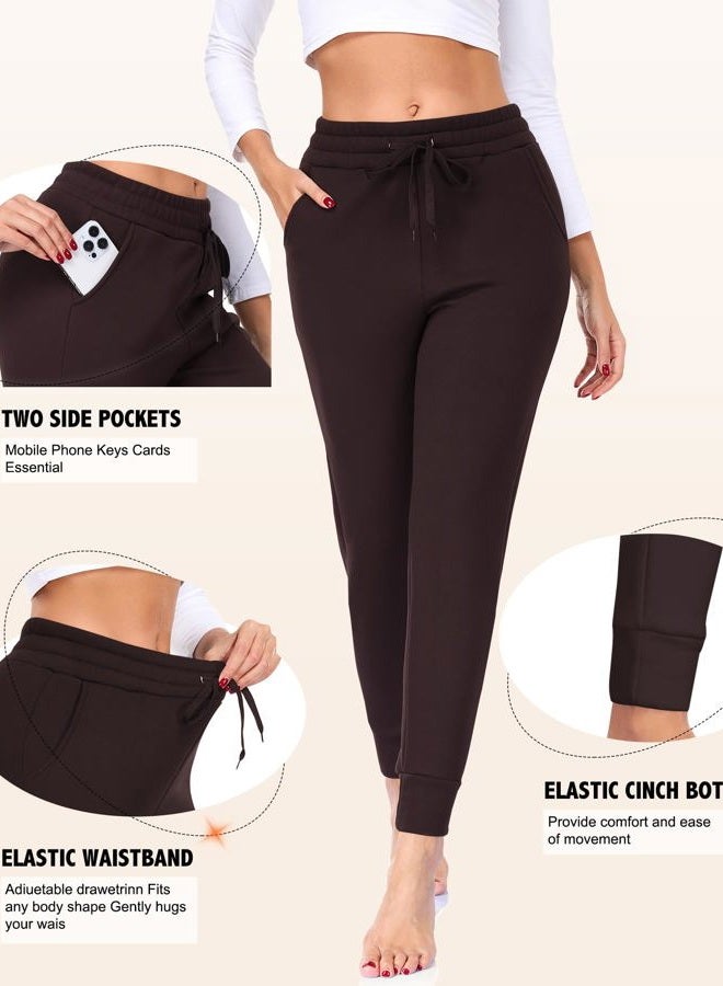 FULLSOFT Thick Fleece Lined Sweatpants for Women-Thermal Warm Athletic Joggers with Pockets Lounge Pants for Running Winter, Brown, XL - Image 3