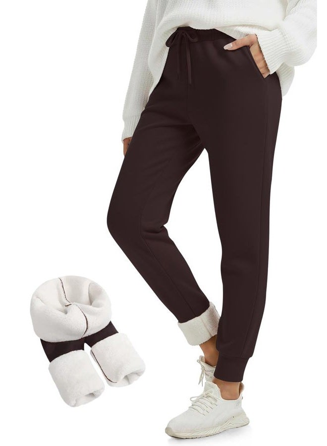FULLSOFT Thick Fleece Lined Sweatpants for Women-Thermal Warm Athletic Joggers with Pockets Lounge Pants for Running Winter, Brown, XL - Image 1