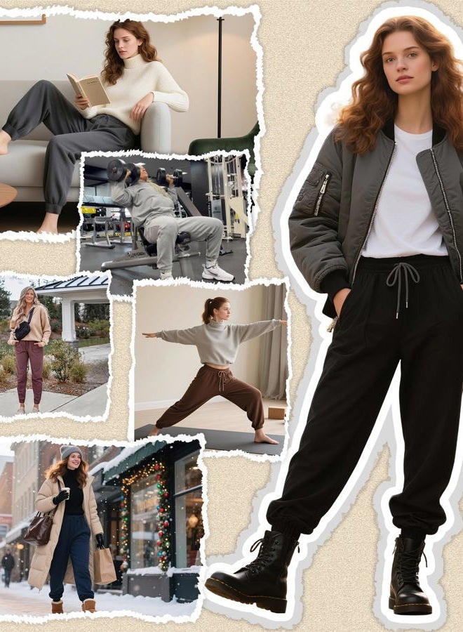 FULLSOFT Thick Fleece Lined Sweatpants for Women-Thermal Warm Athletic Joggers with Pockets Lounge Pants for Running Winter, Brown, XL - Image 5