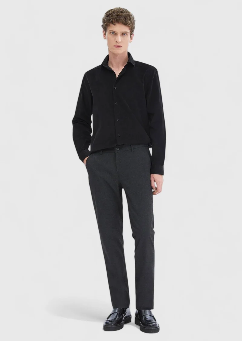 RAMSEY Black Plain Casual Fit Long Weaving Casual 100% Cotton Shirt