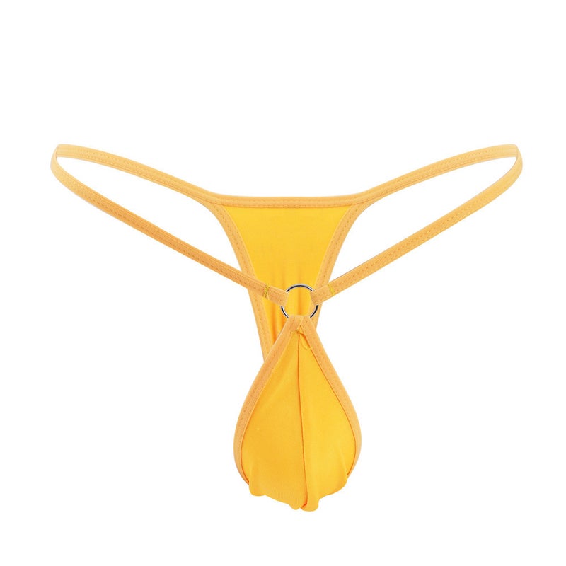 Sexy Mini Mens Thong Simple Personalized Iron Ring Fashionable Low Waist Cross-border Mens T-pants Swimsuit Underwear Orange 