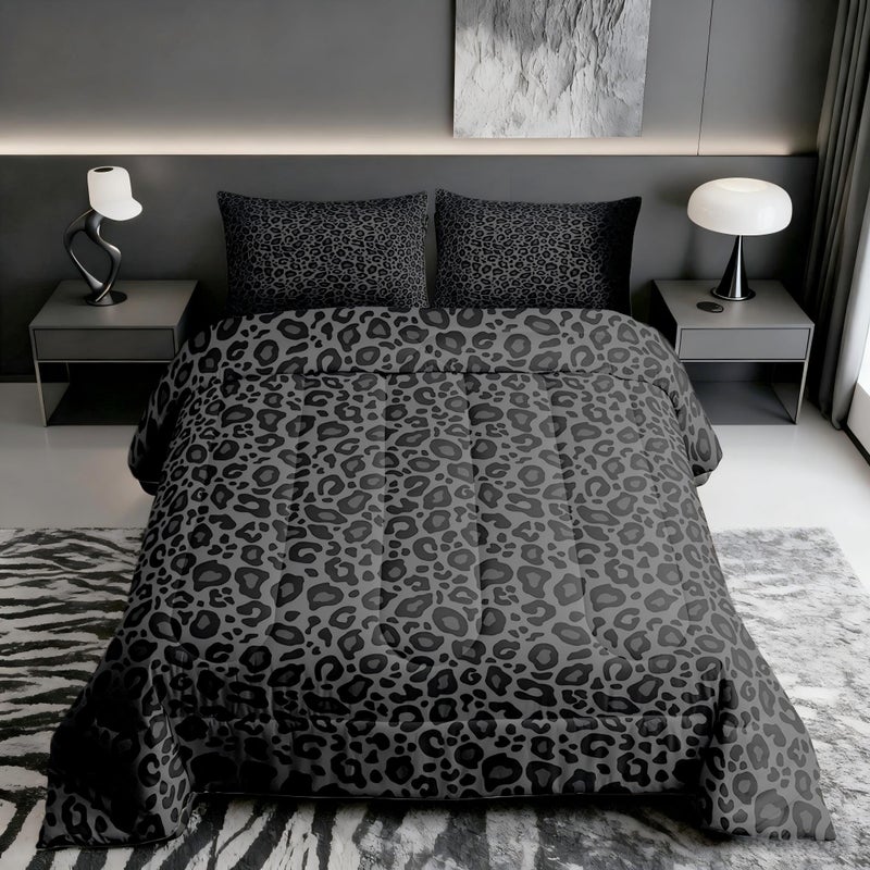 Castle Fairy Leopard Print Room Decor,Cheetah Print Comforter Set Full Size,African Wildlife Microfiber Soft Bedding Set for Women Boys Girls,Animals Aesthetic Retro Quilt Duvet with 2 Pillowcases - Image 1