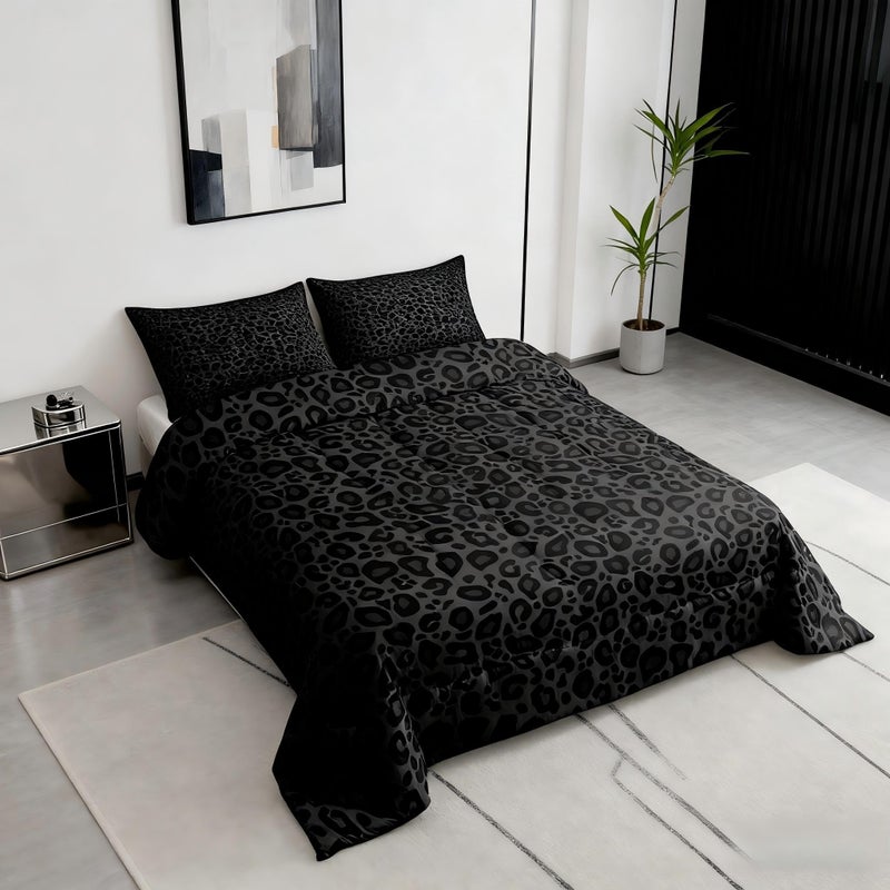 Castle Fairy Leopard Print Room Decor,Cheetah Print Comforter Set Full Size,African Wildlife Microfiber Soft Bedding Set for Women Boys Girls,Animals Aesthetic Retro Quilt Duvet with 2 Pillowcases - Image 2