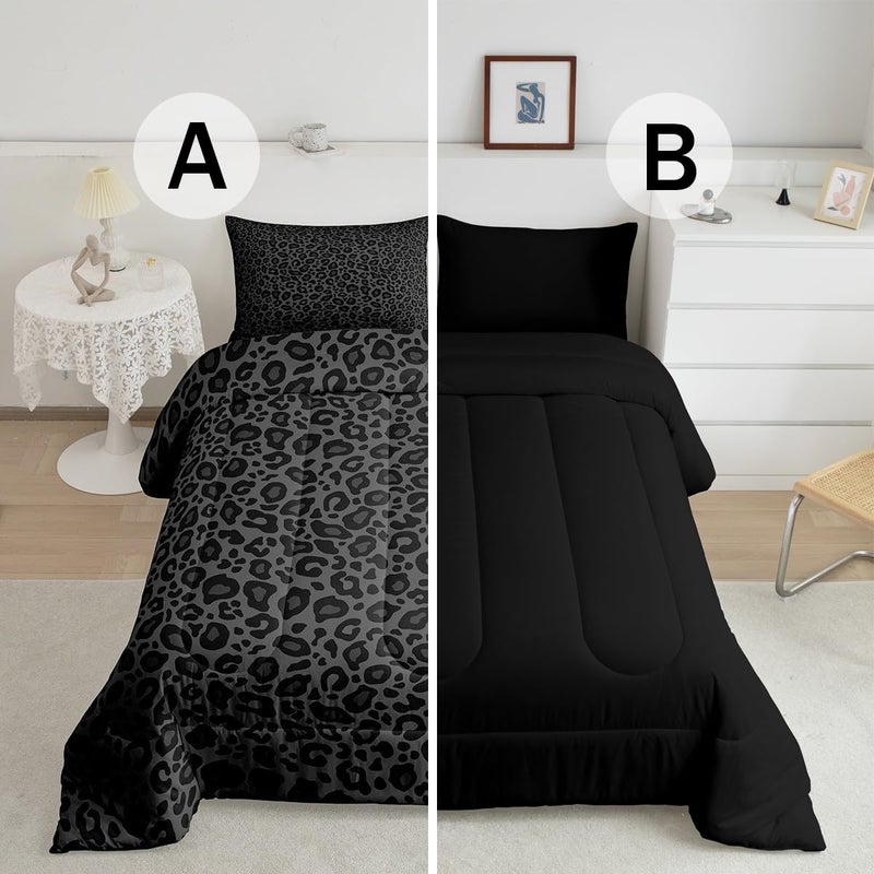 Castle Fairy Leopard Print Room Decor,Cheetah Print Comforter Set Full Size,African Wildlife Microfiber Soft Bedding Set for Women Boys Girls,Animals Aesthetic Retro Quilt Duvet with 2 Pillowcases - Image 4