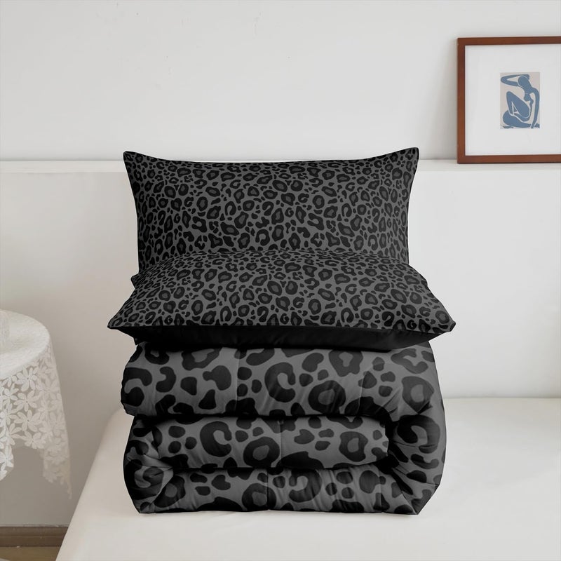 Castle Fairy Leopard Print Room Decor,Cheetah Print Comforter Set Full Size,African Wildlife Microfiber Soft Bedding Set for Women Boys Girls,Animals Aesthetic Retro Quilt Duvet with 2 Pillowcases - Image 5