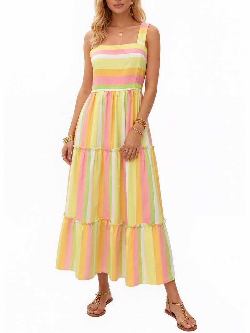 Yousify Beach Dresses for Women 2026 Vacation Trendy Cute Sleeveless Long Dress Yellow Summer Maxi Sundress M - Image 2