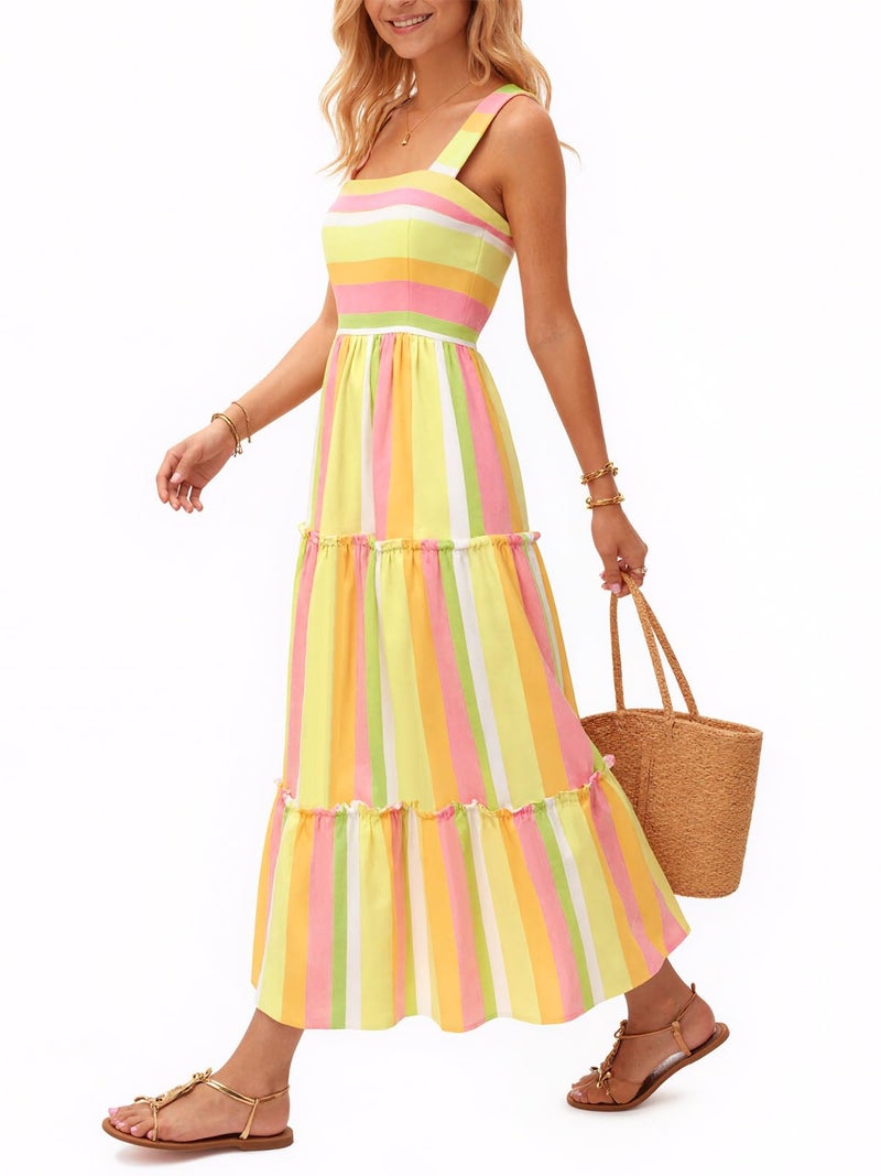 Yousify Beach Dresses for Women 2026 Vacation Trendy Cute Sleeveless Long Dress Yellow Summer Maxi Sundress M - Image 3
