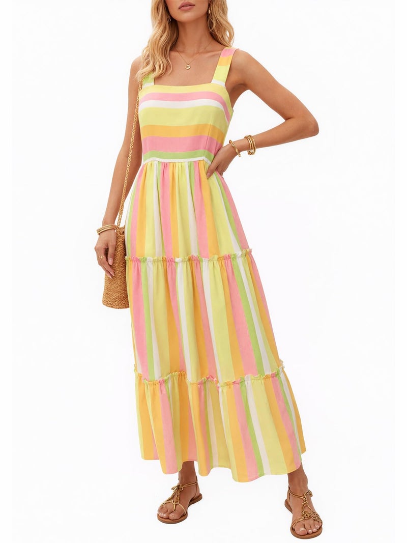 Yousify Beach Dresses for Women 2026 Vacation Trendy Cute Sleeveless Long Dress Yellow Summer Maxi Sundress M - Image 5