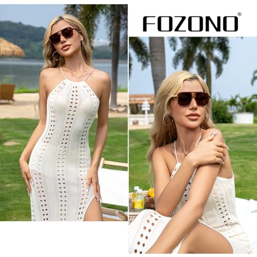 Fozono Classic Retro Aviator Sunglasses for Women Men Oversized Trendy Square Vintage Double Bridge Aviators Shades FZN821 Bean/Gradient Tea - Image 3