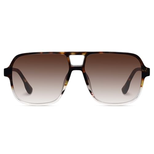 Fozono Classic Retro Aviator Sunglasses for Women Men Oversized Trendy Square Vintage Double Bridge Aviators Shades FZN821 Bean/Gradient Tea - Image 1