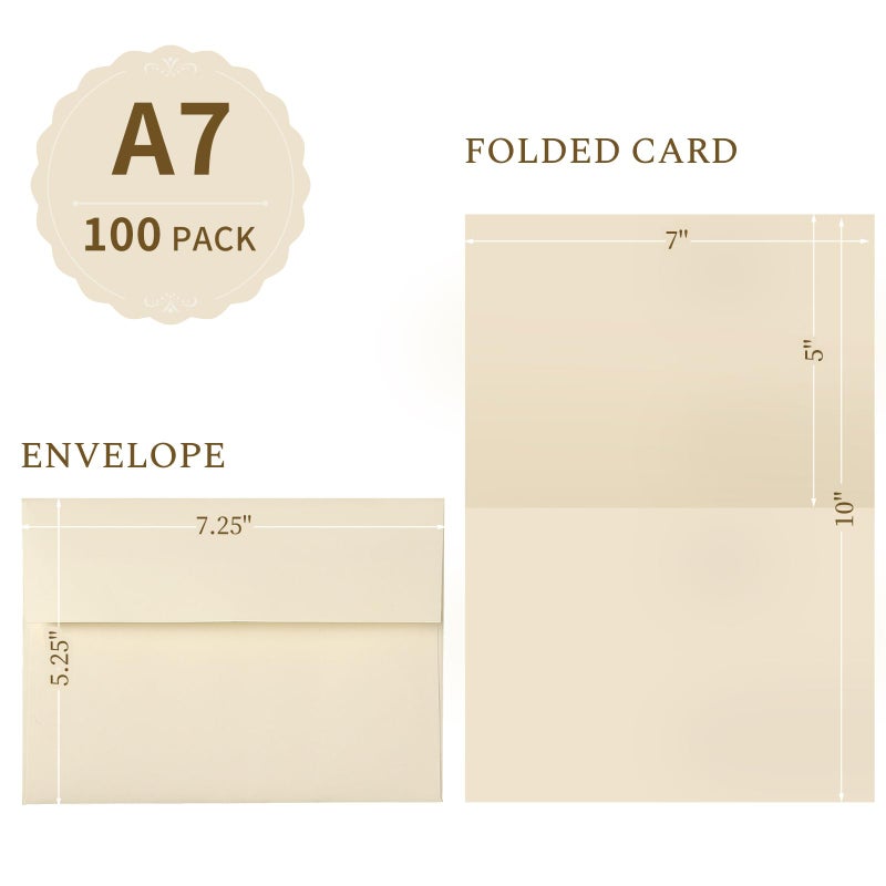 Goefun Cream Blank Cards and Envelopes, Goefun 5x7 Folded Ivory Cardstock and A7 Envelopes Self Seal 100 Pack for Wedding, Invitations, DIY Greeting Cardstock, Thank You Cards & All Occasion - Image 2