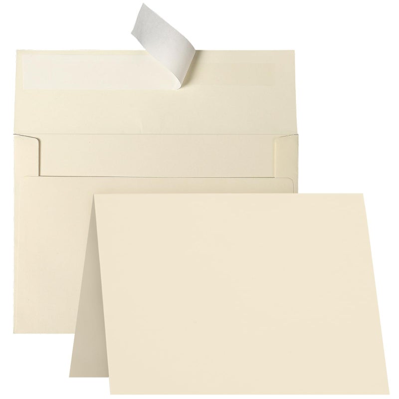 Goefun Cream Blank Cards and Envelopes, Goefun 5x7 Folded Ivory Cardstock and A7 Envelopes Self Seal 100 Pack for Wedding, Invitations, DIY Greeting Cardstock, Thank You Cards & All Occasion - Image 1