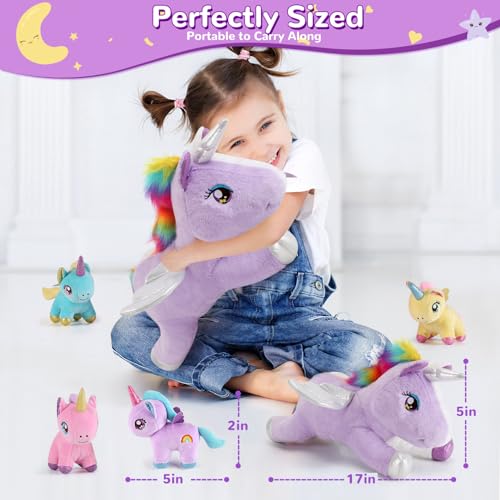 gnomantic 5 Pieces Unicorn Stuffed Animals - 1 Mommy Stuffed Unicorn with 4 Babies - Unicorns Gifts for Girls Ages 3 4 5 6 7 8, Unicorns Plush Toys for Christmas, Valentine's, Birthday Gifts (Purple) - Image 3