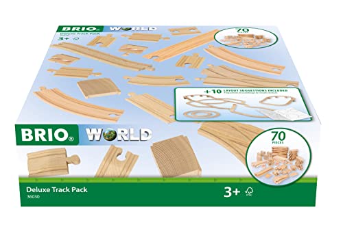 BRIO 36030 World Deluxe Track Pack 70 Piece Wooden Train Set for Children 3 Years and Up FSCCertified Beech Wood Compatible with All BRIO Railway Sets Accessories Ideal for Creative Play