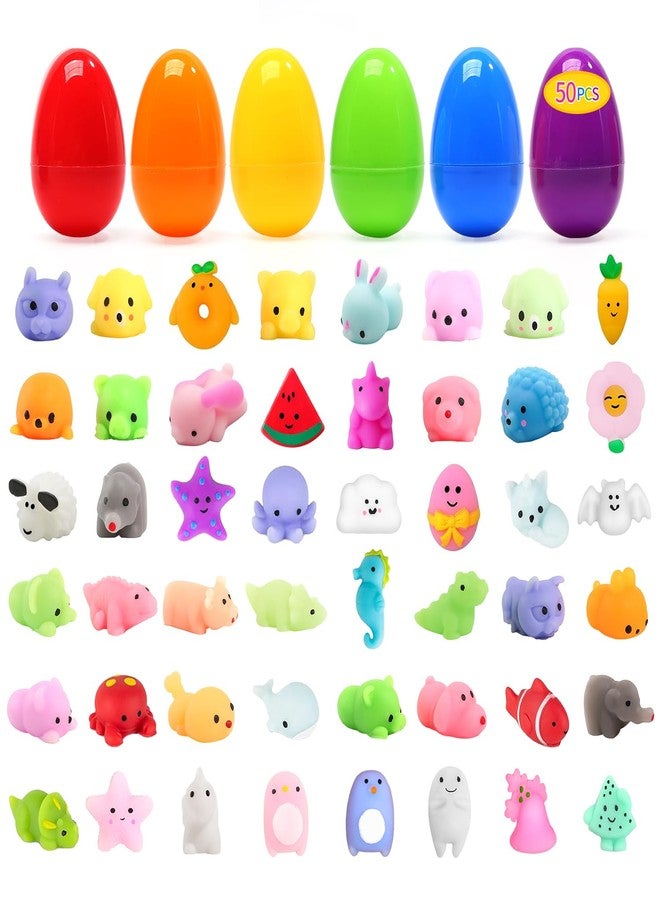 CUTE STONE 50 Pack Filled Easter Eggs with Mochi Squishy Toys Party Favors for Kids, Squeeze Mini Animals Stress Relief Toys for Boys and Girls - Image 1