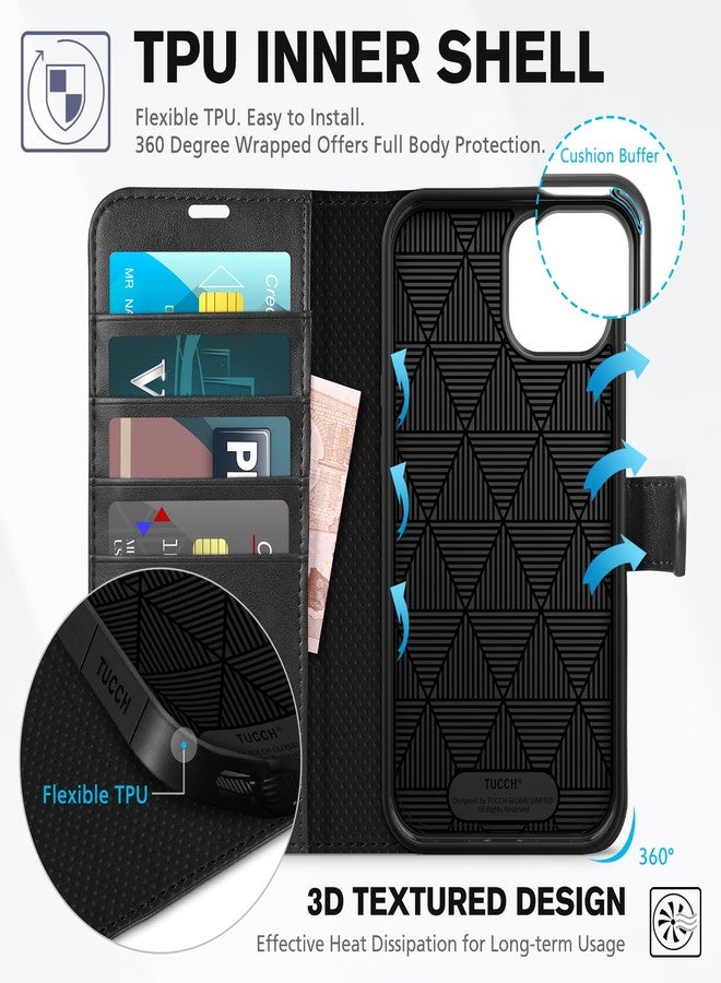 TUCCH Case for iPhone 14 Wallet Case 5G, [RFID Blocking] 4 Card Holder Stand [Shockproof TPU Interior Case] PU Leather Magnetic Protective Flip Cover Compatible with iPhone 14 6.1" 2022, Black - Image 5