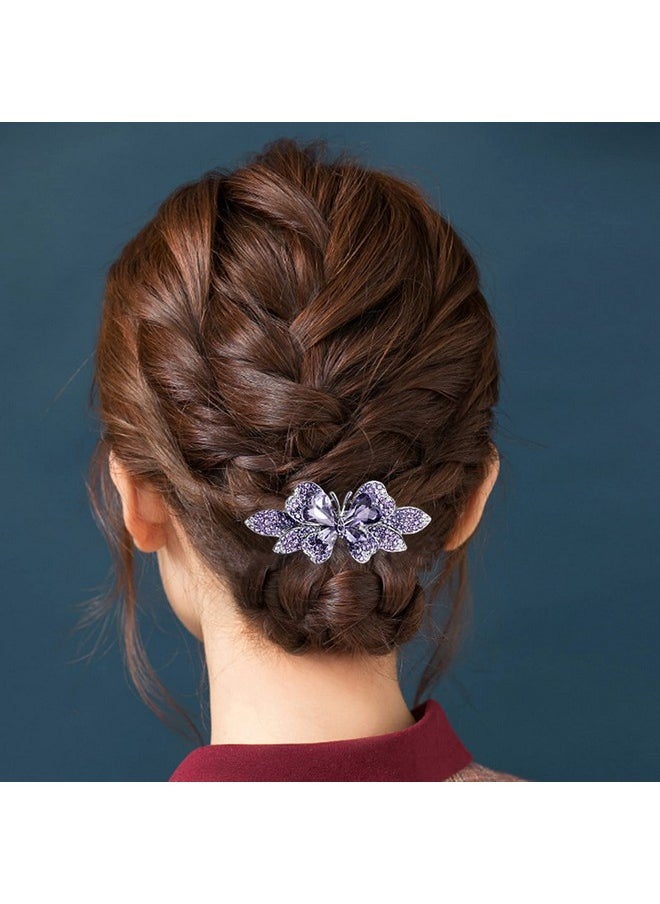 Sankuwen Sankuwen Crystal Rhinestones Hair Barrette French Hair for Women Small Hairpin for Mom Butterfly Hair Clips (Purple)  - Image 4