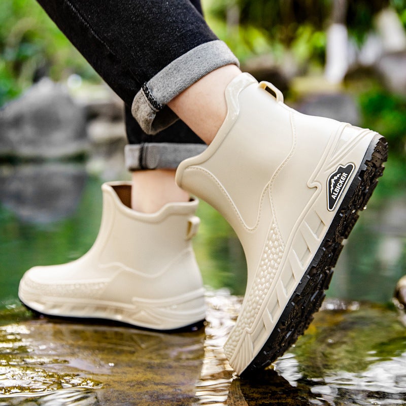 Large Size Rain Boots For Men, Non-Slip, Waterproof, Mid-Calf Rain Boots, Wear-Resistant Kitchen Work Rubber Shoes, Couple'S Water Shoes - Image 2
