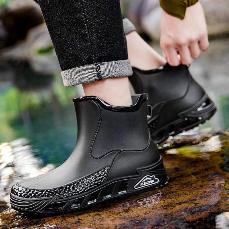 Large Size Rain Boots For Men, Non-Slip, Waterproof, Mid-Calf Rain Boots, Wear-Resistant Kitchen Work Rubber Shoes, Couple'S Water Shoes - Image 4