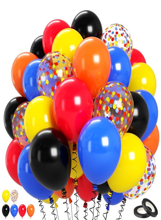 Biapian Race Car Balloons Set, 60 Pcs Cars Party Decorations, 12 Inch Colorful Confetti Royal Blue Red Yellow Orange Black Party Balloon for Boys Kids Race Car Themed Birthday Baby Shower Decorations - Image 1