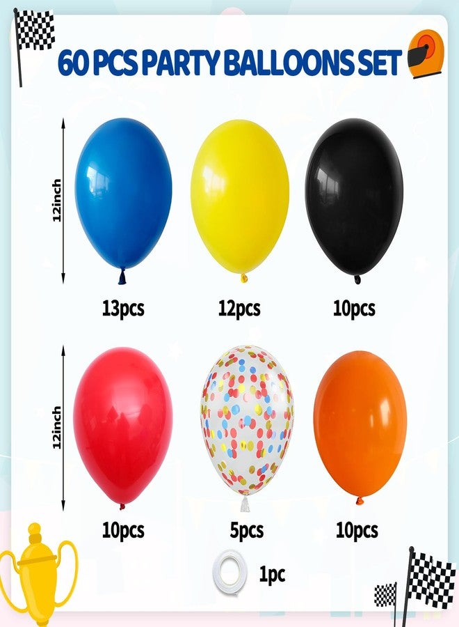 Biapian Race Car Balloons Set, 60 Pcs Cars Party Decorations, 12 Inch Colorful Confetti Royal Blue Red Yellow Orange Black Party Balloon for Boys Kids Race Car Themed Birthday Baby Shower Decorations - Image 2