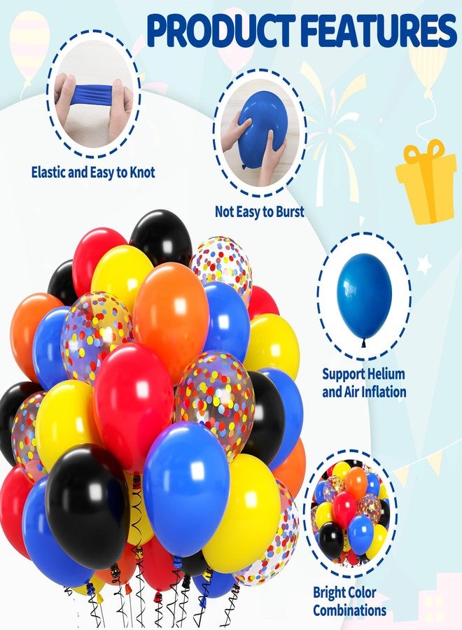 Biapian Race Car Balloons Set, 60 Pcs Cars Party Decorations, 12 Inch Colorful Confetti Royal Blue Red Yellow Orange Black Party Balloon for Boys Kids Race Car Themed Birthday Baby Shower Decorations - Image 3