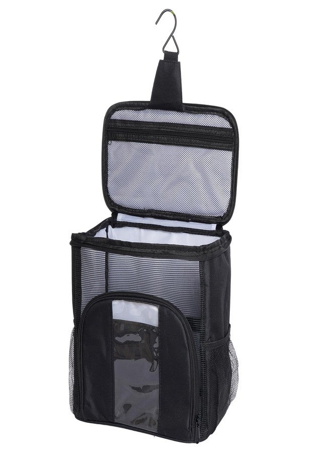 ishua Shower College Tote Bag & Portable Mesh Shower Bag - Black Waterproof Hanging Toiletry Bag with Large Capacity, Quick Dry Mesh Caddy for Bathroom, College Dorm & Camping - Unisex for Men & Women - Image 1