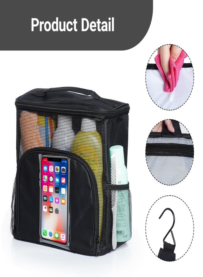 ishua Shower College Tote Bag & Portable Mesh Shower Bag - Black Waterproof Hanging Toiletry Bag with Large Capacity, Quick Dry Mesh Caddy for Bathroom, College Dorm & Camping - Unisex for Men & Women - Image 3