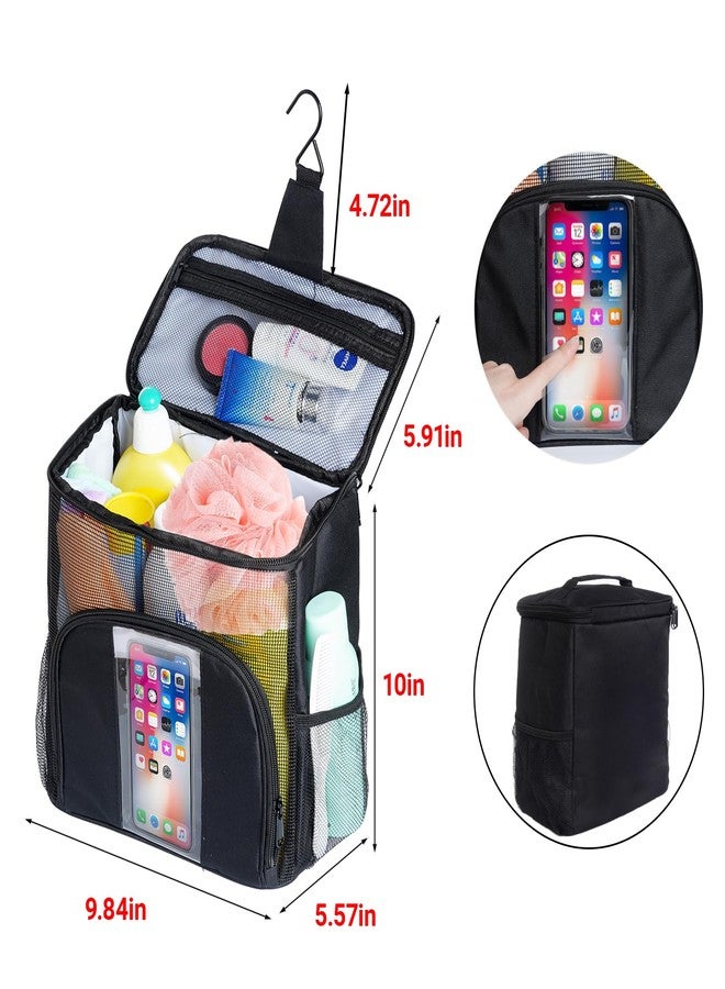 ishua Shower College Tote Bag & Portable Mesh Shower Bag - Black Waterproof Hanging Toiletry Bag with Large Capacity, Quick Dry Mesh Caddy for Bathroom, College Dorm & Camping - Unisex for Men & Women - Image 2