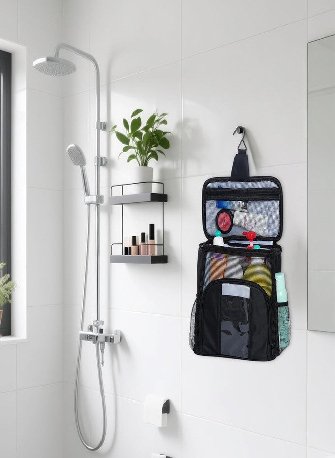 ishua Shower College Tote Bag & Portable Mesh Shower Bag - Black Waterproof Hanging Toiletry Bag with Large Capacity, Quick Dry Mesh Caddy for Bathroom, College Dorm & Camping - Unisex for Men & Women - Image 5