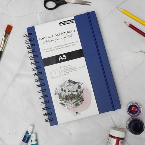 Notehouse A5 Portrait Spiral Sketchbook (14x21 cm) | 96 Unruled White Thick Pages | Professional Drawing Notebook | Blue Hard Cover Art Book for Artists & Students - Image 4