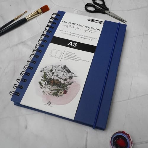 Notehouse A5 Portrait Spiral Sketchbook (14x21 cm) | 96 Unruled White Thick Pages | Professional Drawing Notebook | Blue Hard Cover Art Book for Artists & Students - Image 5