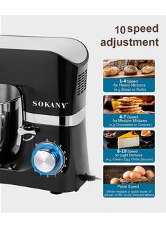sokany 6.5L 1200W Electric Stand Mixer 10 Speeds Control with Pulse, S/S Bowl, 3 Types Of Tools Beater, Balloon Whisk, Dough Hook, Removable S/S bowl SK-270 Black  - Image 4