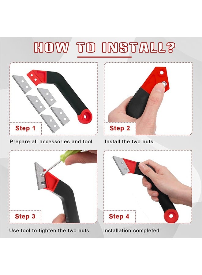 Grout Scraping Rake Tool Tile Grout Saw Grout Removal Tool Tile Grout Hand Saw Angled Grout Clean Remover with 7 Pcs Blades Replacement for Tile Cleaning Removing Paint - Image 4