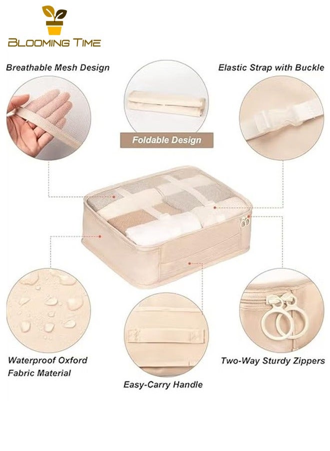 بلومنغ تايم السفر للماء حقيبة التخزين 7 قطعة مجموعة ، تصنيف الأمتعة المنظم حقيبة السفر 7 قطعة مجموعة ، ضوء الفاخرة الرياح تخزين حقيبة السفر ، متعددة الوظائف خفيفة الوزن تنفس الملابس حقيبة التخزين ، غسل حقيبة للماء حقيبة الأمتعة ، البيج - Image 2