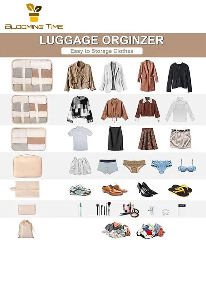 بلومنغ تايم السفر للماء حقيبة التخزين 7 قطعة مجموعة ، تصنيف الأمتعة المنظم حقيبة السفر 7 قطعة مجموعة ، ضوء الفاخرة الرياح تخزين حقيبة السفر ، متعددة الوظائف خفيفة الوزن تنفس الملابس حقيبة التخزين ، غسل حقيبة للماء حقيبة الأمتعة ، البيج - Image 3