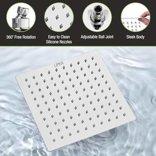 LIPKA Ultra Thin Overhead Shower 4x4 Inches | 304-Grade Stainless Steel Showerhead for Bathroom with Easy-to-clean Silicone Nozzles | WITHOUT ARM & FLANGE - Image 3