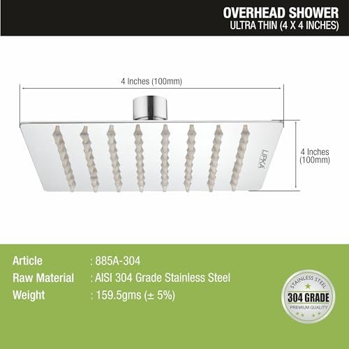 LIPKA Ultra Thin Overhead Shower 4x4 Inches | 304-Grade Stainless Steel Showerhead for Bathroom with Easy-to-clean Silicone Nozzles | WITHOUT ARM & FLANGE - Image 2
