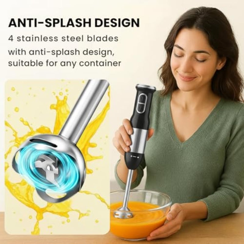 Hand Blender Set 800W Immersion Blender for Kitchen Use, Stainless Steel Stick, Silver, Powerful Motor Multi-Function Attachments - Image 2