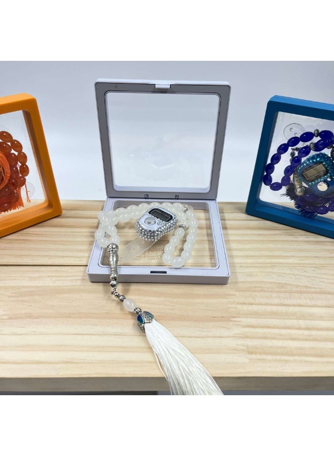 NIBEMINENT Muslim Prayer Beads, 33 Prayer Beads Counter Gift Box Set, White/10mm