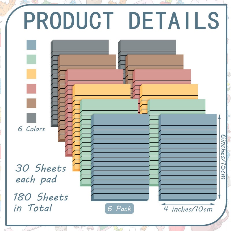 Yinder 6 Pack 180 Sheets Pastel Transparent Sticky Notes Translucent Clear Lined Self-Stick Note, Back to School Gifts for Bible Tabs, Book Tabs, School Supplies, Office, 4 x 6'' (Retro Color) - Image 2