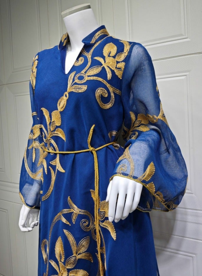 Loquat Ladies Lightweight Fabric Robe Luxury Embroidered Dress Muslim Abaya Evening Dress Blue - Image 4