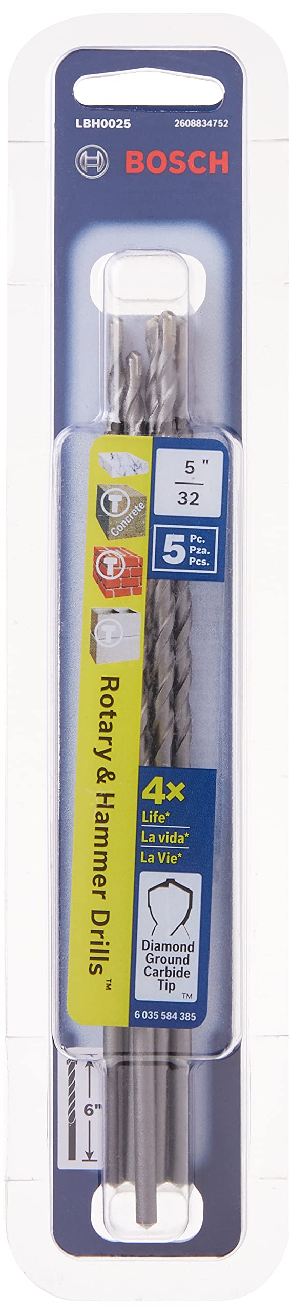 بوش مجموعة رؤوس مثقاب مطرقي دائري من بوش Lbh0025، 5 قطع، 5/32 بوصة × 6 بوصة - Image 3