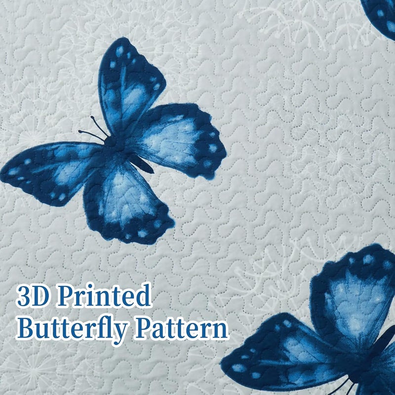 ARTALL 2-Piece Butterfly Printed Quilt Set Soft Microfiber Lightweight Bedspread Coverlet Throw Blanket with 2 Pillow Shams All Season for Adults Teens Girls, Blue, Twin - Image 5